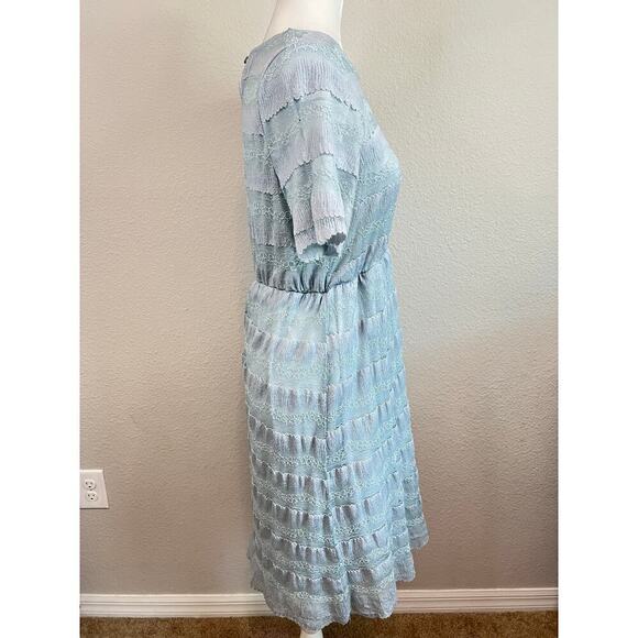Citrus & Lemon Dress Women's L Blue Lace Elastic Waist Knee Length Modest Chic - Picture 5 of 8
